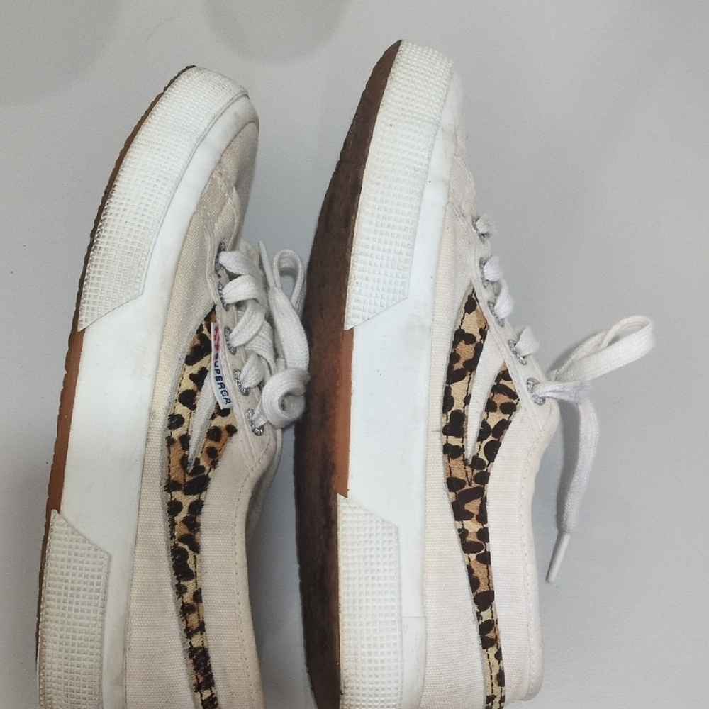 Superga Women's Sneakers - White and Tan Leopard - Picture 7 of 9
